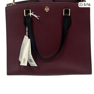 Tory Burch Emerson Color block structured work satchel w/removable strap 26 inch